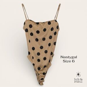 Nasty Gal Collection Polka Dot Bodysuit | Tan/Black Retro Dot Print | Sz US 6